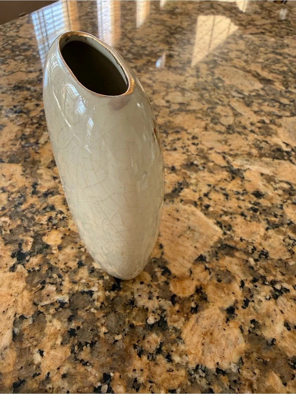 Vintage Porcelain Crackle Glaze Gold Trim Cherry Blossom Peacock Vase